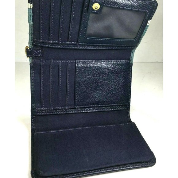 Fossil Green and Blue Leather Checkbook Card ID Clutch Wallet  (Monogram MLC) - Picture 4 of 12